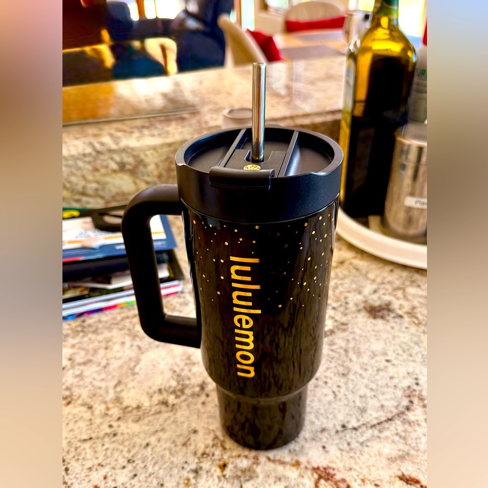 Lululemon Black Travel Mug with Straw